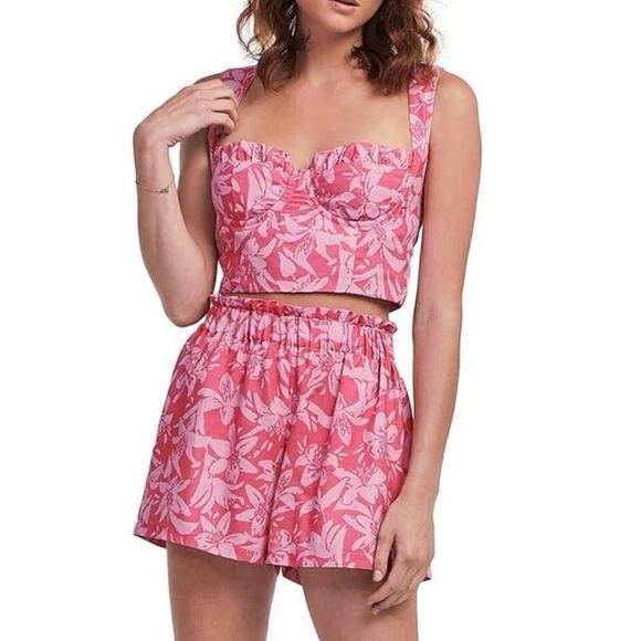 Charlie Holiday Pink Floral Tropical Hibiscus Crop Top size XL - Picture 1 of 14
